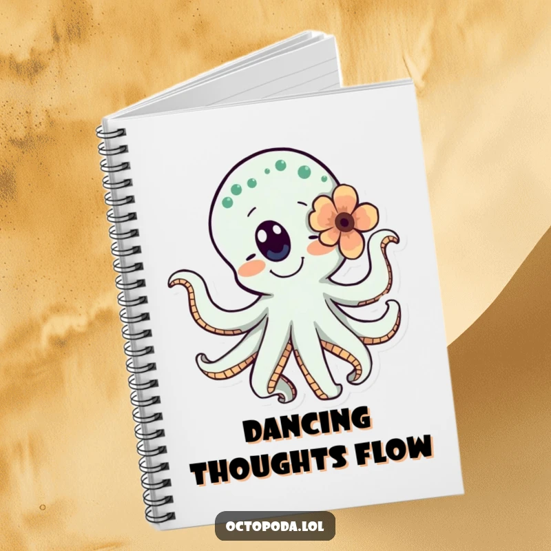 Funny notebook featuring a dancing octopus with a flower, designed for capturing spirited thoughts and creative plans.