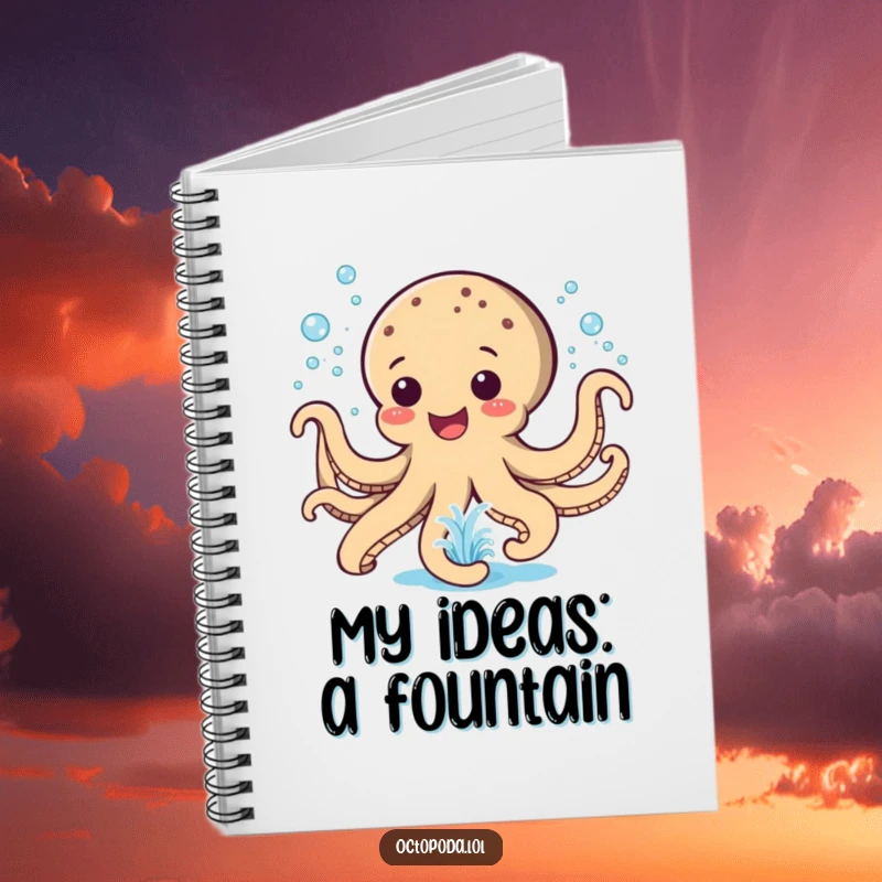Funny Notebook: A happy octopus sprays water like a playful fountain, inspiring creative and splashy ideas.