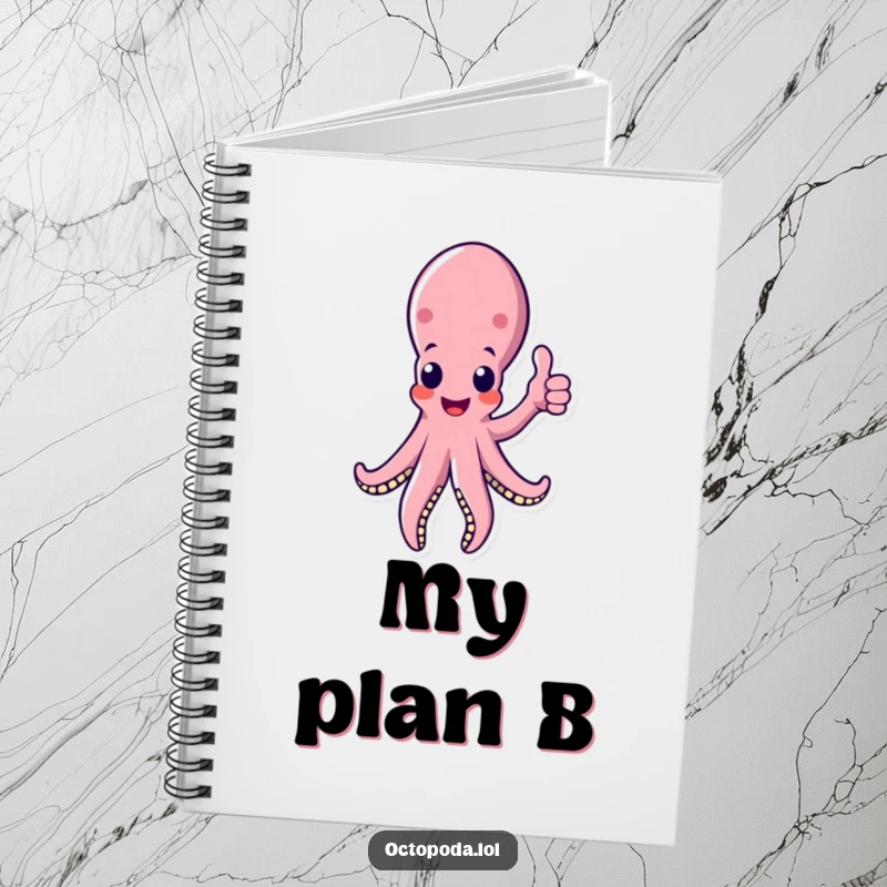 Funny octopus notebook featuring a cheerful tentacle giving a thumbs up, ideal for planning and documenting achievements.