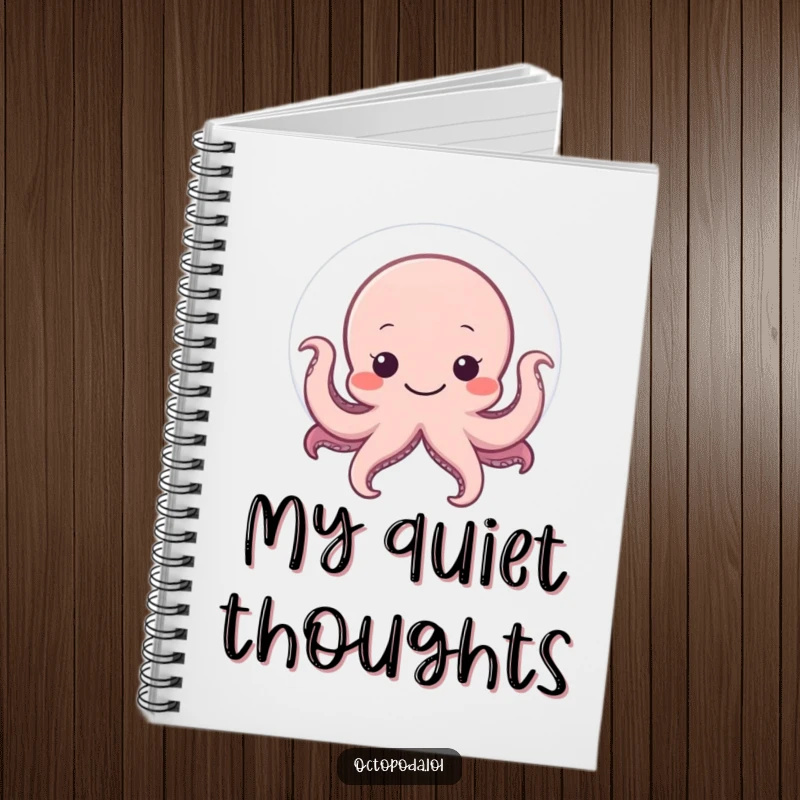 Funny notebook featuring a shy octopus peeking from behind a large, smiling bubble, ready to hold your quiet thoughts.