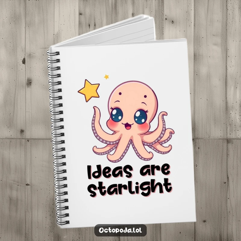 Funny notebook: a happy octopus reaching for a floating, shimmering star, great for recording ambitious plans and whimsical thoughts.