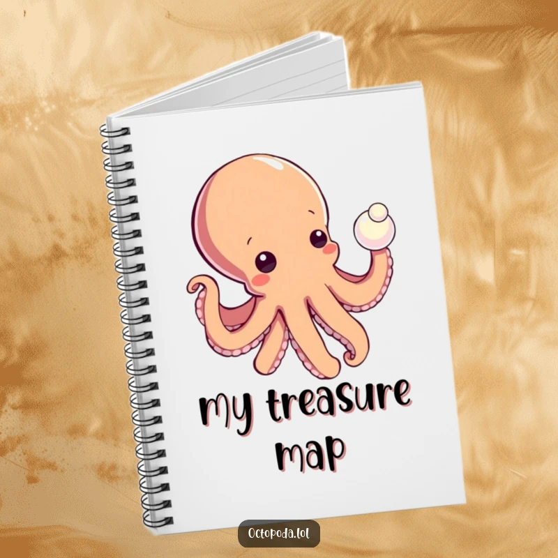 Funny notebook cover featuring a curious octopus reaching for a shiny pearl, perfect for journaling adventures or jotting down new ideas.