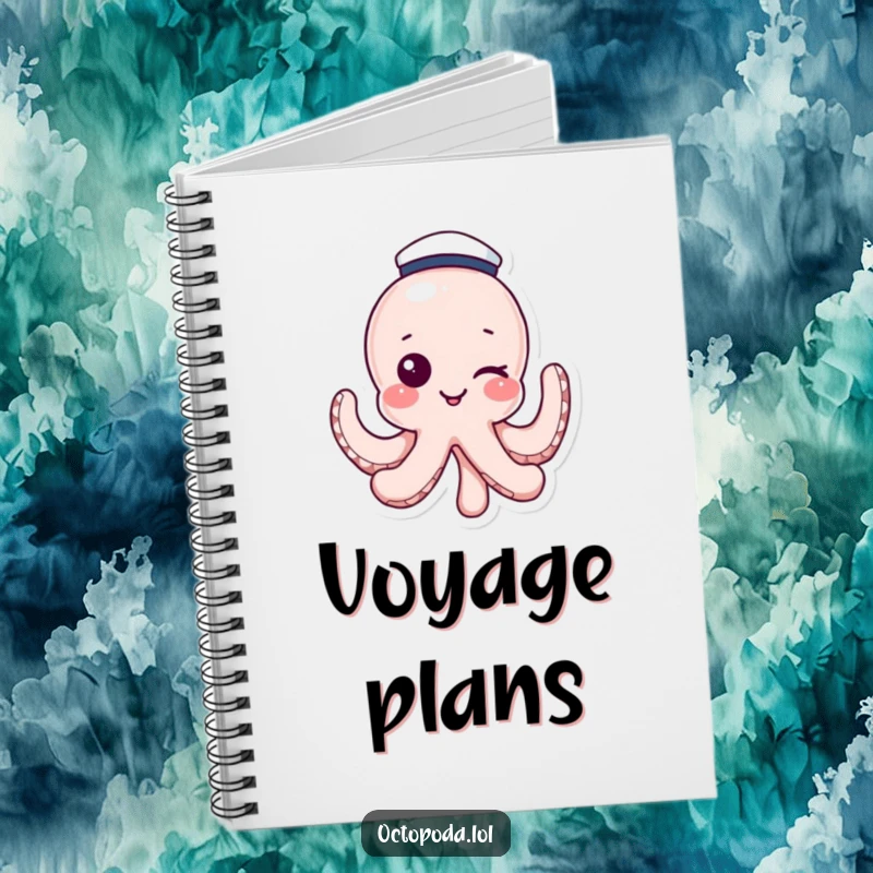 Funny notebook with a winking octopus character wearing a sailor hat, perfect for journaling with nautical humor. A great gift.