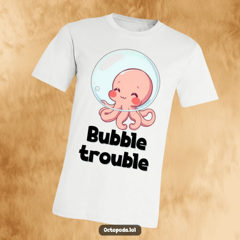 Funny Octopus T-Shirt showcasing a blushing, shy octopus character comically hiding behind a large bubble, perfect for introverts and humor lovers.