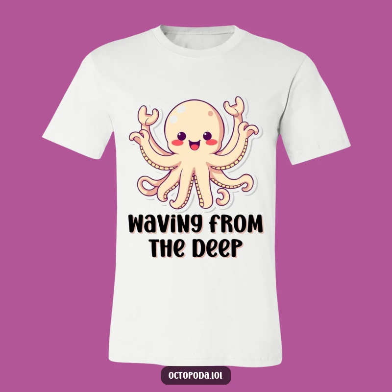 Funny Kawaii Octopus T-Shirt - Energetic Waving Monster Tee for Ocean Fans