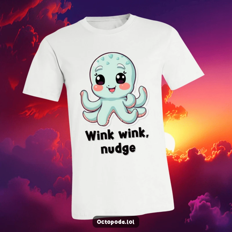 Funny octopus t-shirt showing a giggling octopus winking with all its eyes, perfect for those who love playful mischief.