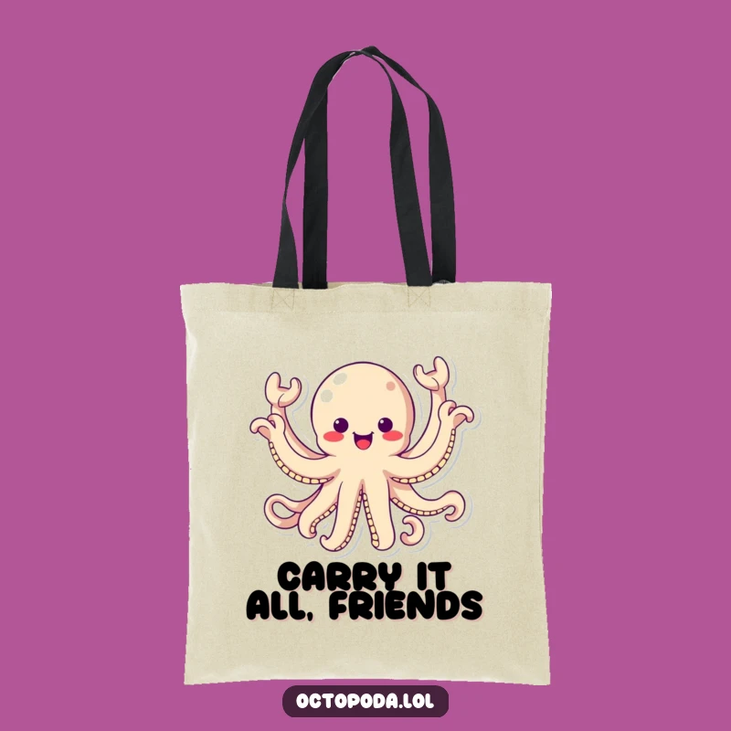 Funny Kawaii Octopus Tote Bag - Chic Energetic Waving Carry-All