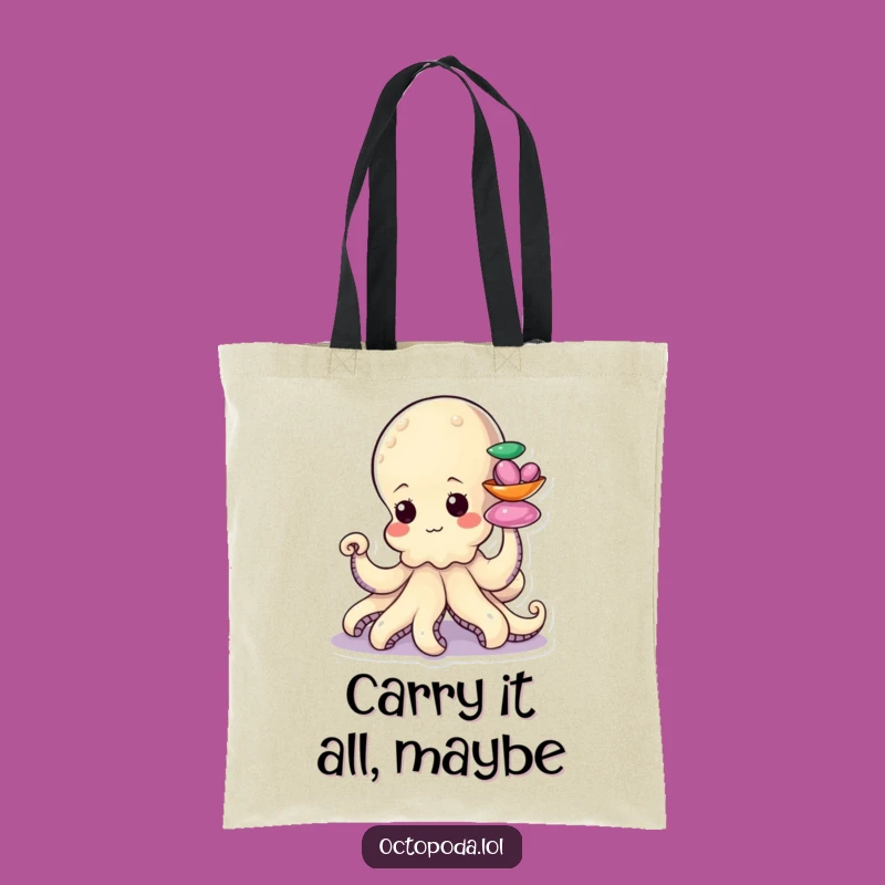 Funny Octopus Shell Stacker Tote Bag: Determined Effort, Beachy Funny Gift