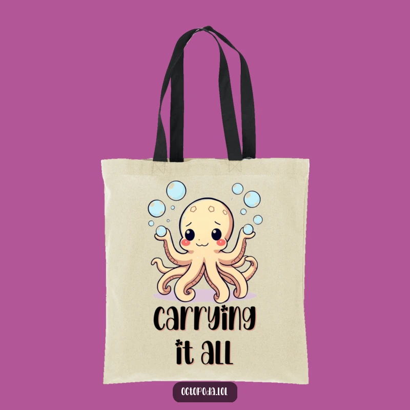 Funny Bubbly Octopus Tote Bag - Juggling Bubbles Carry-all for Essentials