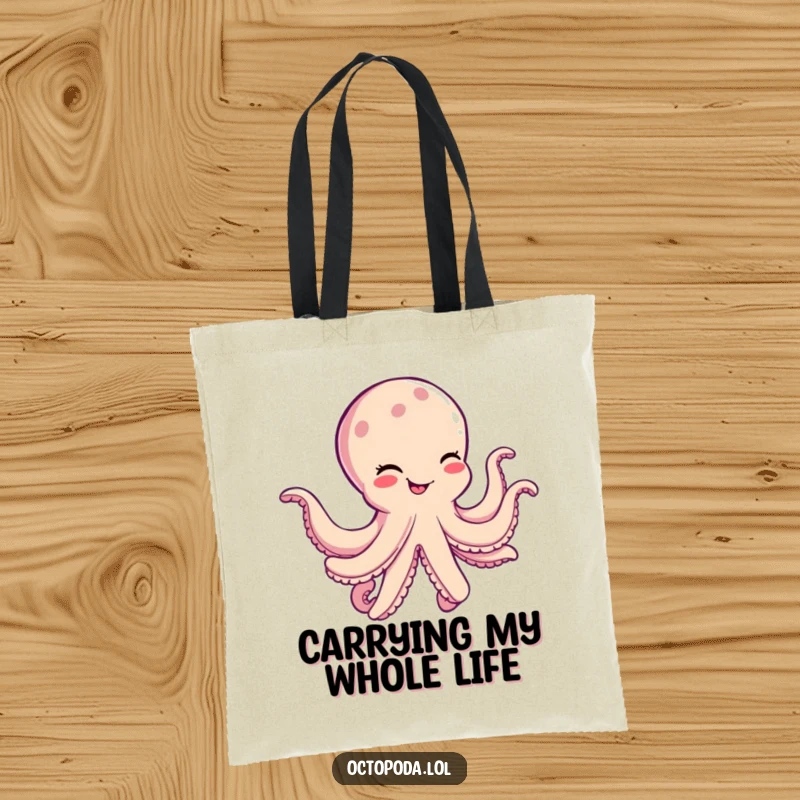 Funny Octopus Tote Bag: A cheerful, winking cephalopod is caught in a hilarious, silly dance, ready for adventures.