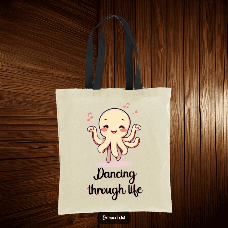 Funny Dancing Octopus Tote Bag: A happy octopus dancing with musical notes, perfect for carrying your belongings with a beat.