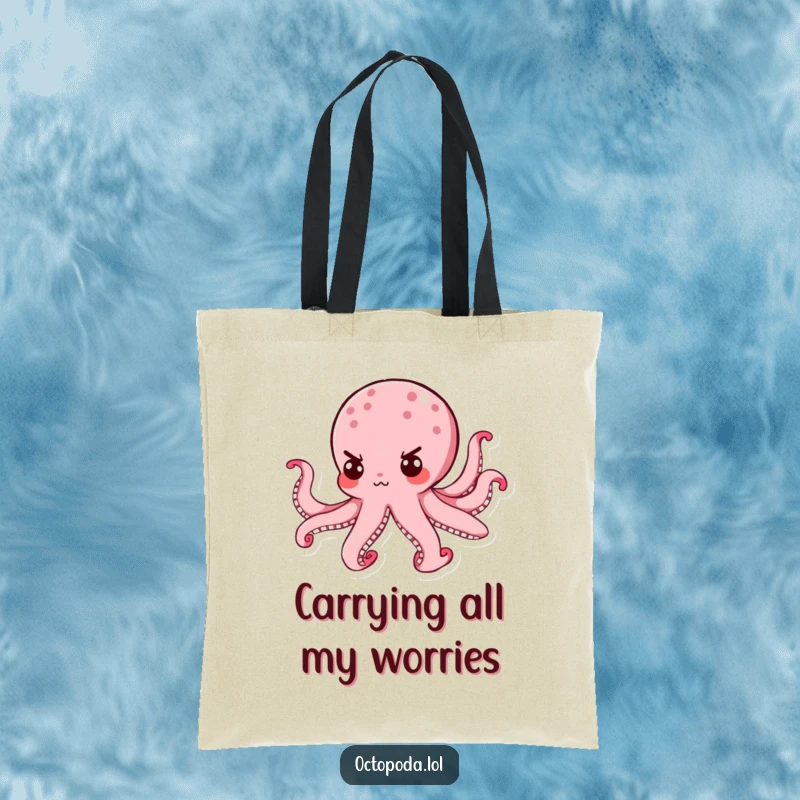 Funny Octopus Tote Bag: A determined octopus with a minute yet fierce expression is ready to carry your items.