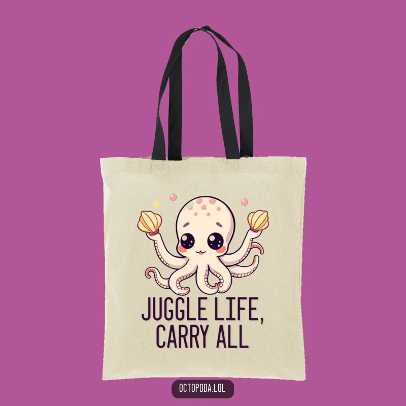 Funny Octopus Googly Eyes Juggling Seashells Tote Bag, Humorous Gift for Beach Goers
